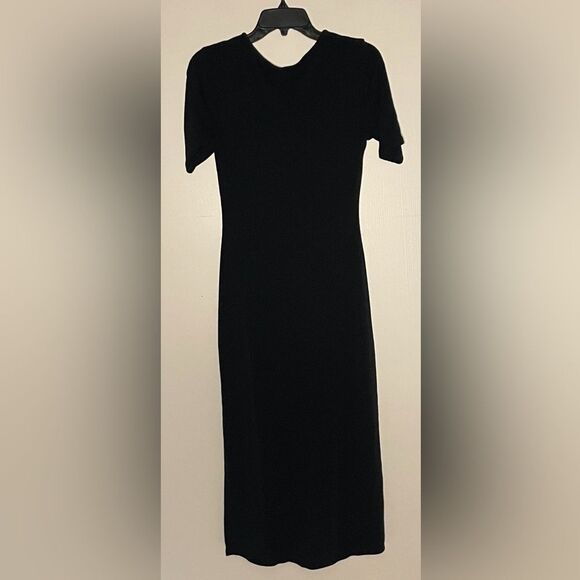 Abercrombie & Fitch- Black Ribbed Midi Dress Side Slit Keyhole Chest Detail- M - Picture 4 of 8